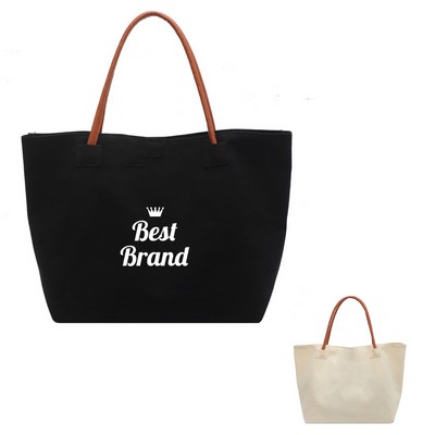 Canvas Shoulder Tote Bag With Magnetic Buckle