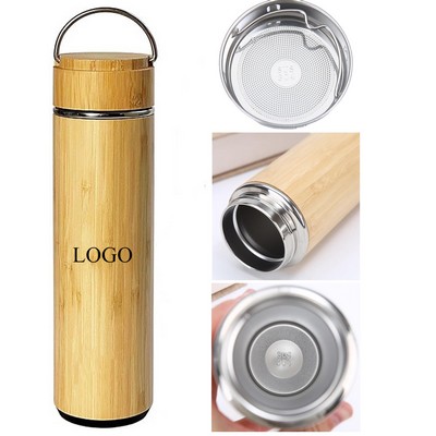 17Oz Vacuum Insulated Stainless Steel Travel Bamboo Tea Cup