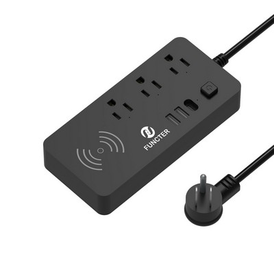 Wireless charging 3 outlet power strip in 1.2 meters wired long with 2 USB port 2PD