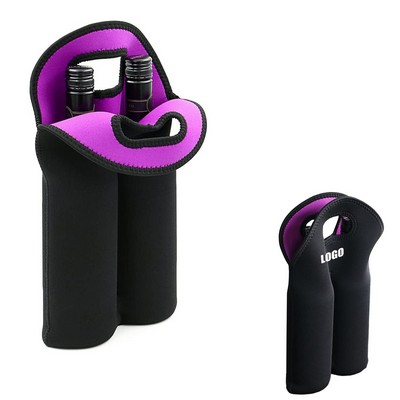 Neoprene Dual Color 2-Bottle Wine Bag with Cutout Handles