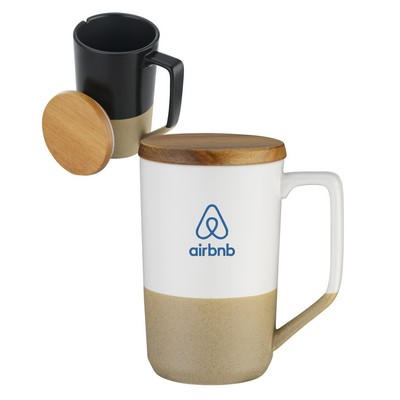 15 oz Two-Tone Ceramic Mug w/ Wood lid