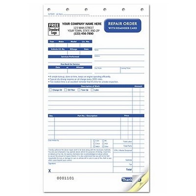 Repair Order w/ Reminder Card (3 Part)