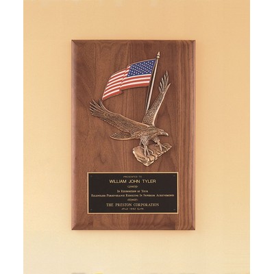 American Walnut Plaque w/ Eagle Casting & American Flag (8"x10 1/2")