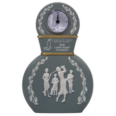 Decanter Clock/ Vase Trophy with Lady Golfer Relief