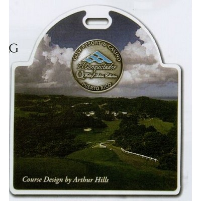 One Sided Printed Sunrise Plastic Bag Tag w/ Medallion 3 1/4"x3 5/8"