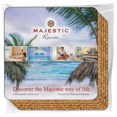 Premium Coaster Set (4), Gloss Co-Polyester & Cork, 3.5" Square, Full Color