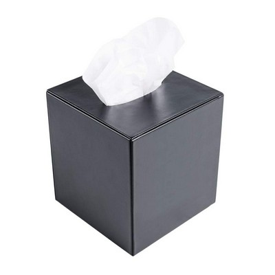 Classic Black Top Grain Leather Tissue Box Cover