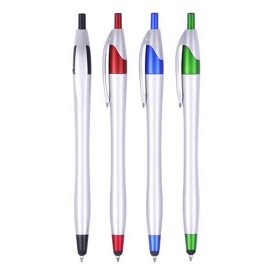 2-in-1 Silver Barrel Ballpoint Pen/Stylus