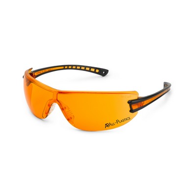 Black frame, elastic temple, orange lens, Luminary safety glasses