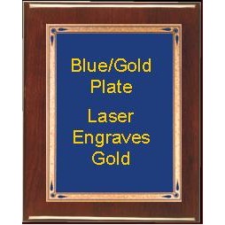 Rosewood 7-1/4" x 9-1/4" Piano Finish Free Standing Plaque - With 6" x 8" Blue/Gold Teardrop Plate