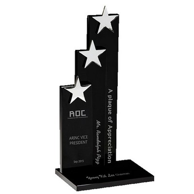 Black Triple Star Tower Crystal Award 10 5/8"H