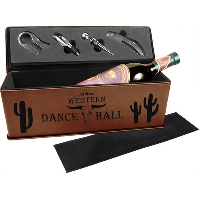 Leatherette Single Wine Box With Tools - Dark Brown