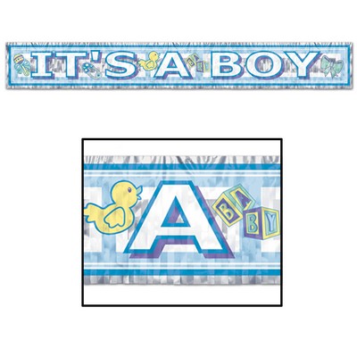 Metallic It's A Boy Fringe Banner