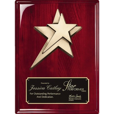 Rosewood Piano Finish Plaque with Cast Metal Stars, 8"x10"