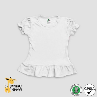 The Laughing Giraffe® White Toddler Girls Short Ruffle Sleeve Top w/Ruffled Hem