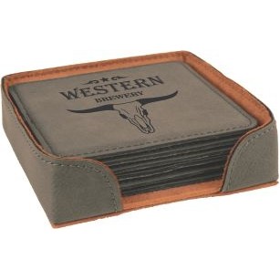 Gray Leatherette Square Coaster Set