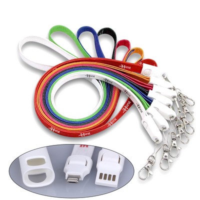 2-in-1 USB Fast Charger Cable w/Ruler Polyester Lanyard (Shorter Prod Time)