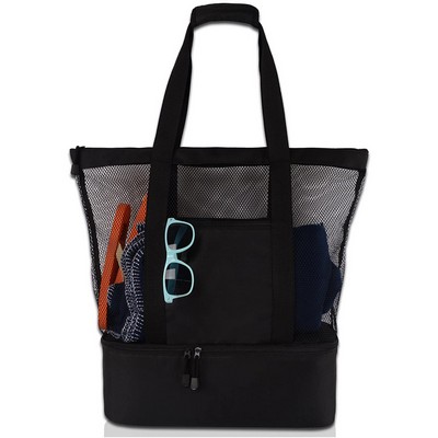 Mesh Beach Tote Bag with Insulated Cooler Compartment