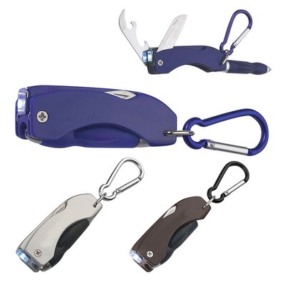 Customized 5 in 1 Multi-function Tool with Knife, Bottle Opener, Carabiner, Flashlight, and Pen Comb