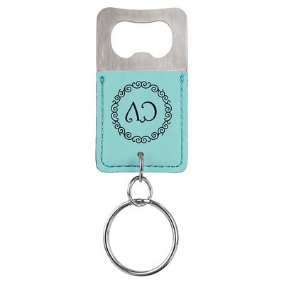 Teal Leatherette Rectangle Bottle Opener Keychain – Laserable