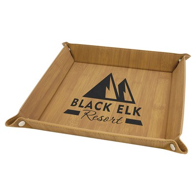 Bamboo Laser Engraved Snap Up Tray with Silver Snaps (9" x 9")