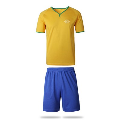 Men's Polyester Soccer Suits Outfits Tracksuit V-neck T-Shirt and Shorts 2 pcs Set(Model B)