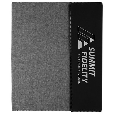 9½" x 12" Black/Silver Leatherette & Gray Canvas Portfolio