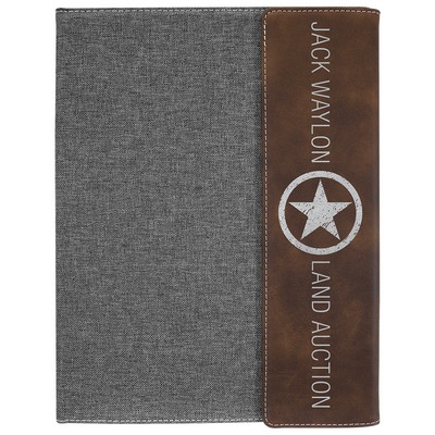 9½" x 12" Rustic/Silver Leatherette & Gray Canvas Portfolio