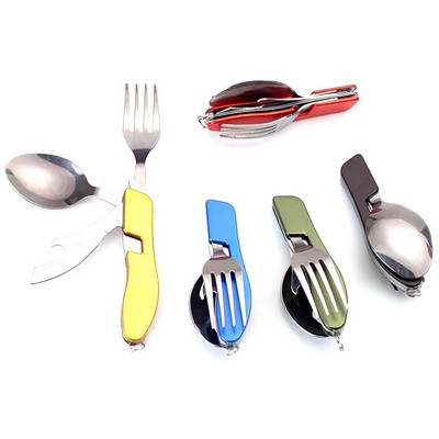 4 in1 Foldable Stainless-Steel Fork Spoon Knife Opener