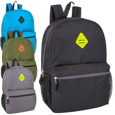 19 Boys' Backpacks - 4 Solid Colors, 600D Polyester (Case of 24)