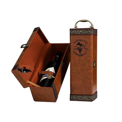 Single Bottle Leather Wine Box with Handles