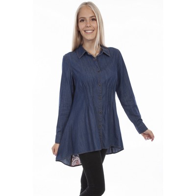 Honey Creek Denim Burn Out Back Blouse