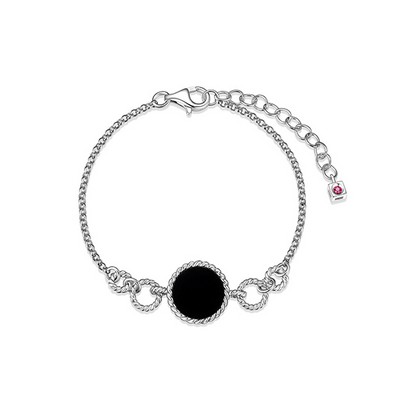 ELLE "Nautical" 12mm Agate with Rope Link Bracelet - Silver