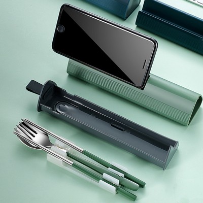 Stainless Steel Cutlery Set with Phone Stand Case