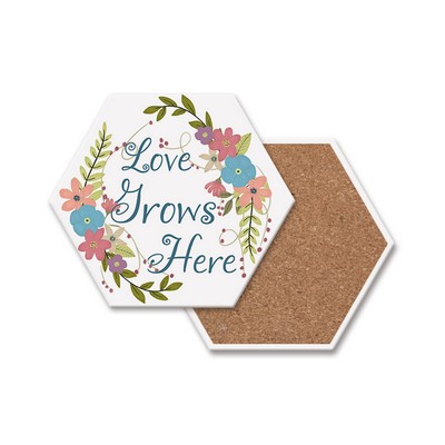 Hexagon Shape Cork Base Absorbent Stone Coaster