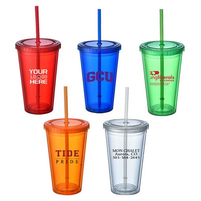 16oz Double Layer Plastic Straw Cup