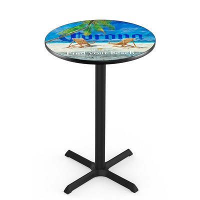 36" Tall, 30" Round Top Pub Table w/Black Finish, 4-Point "X" Base, and Optional Foot Ring