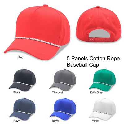 5 Panel High Profile Curved Visor Baseball Cap w/Rope