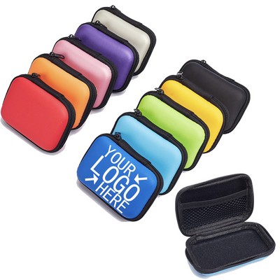 Portable Rectangular Headphone Case Bag With Zipper Closure