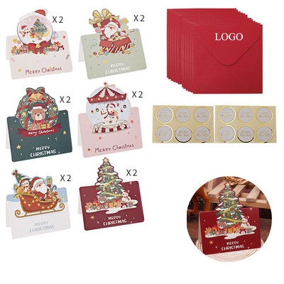 12Sets Christmas Message Folding 3D Creative Greeting Card