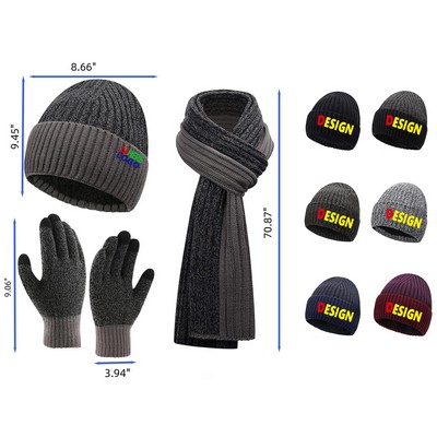 3 Pieces Winter Knit Hat Neck Scarf And Glove Set