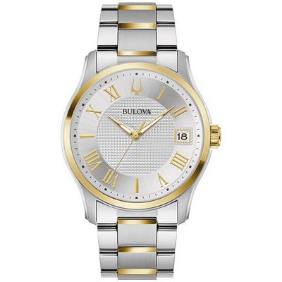 Bulova Watches Men's Classic Wilton Two-Tone Stainless Steel Bracelet Watch Silver-White Dial