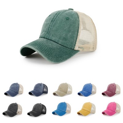 Stock 2-Tone Washed Cotton 6-Panel Trucker Cap