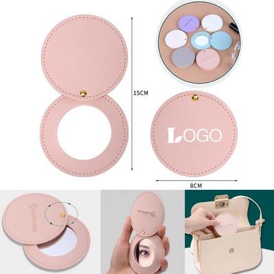 Round PU Leather Rotating Makeup Mirror