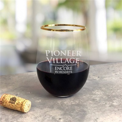 Engraved Corporate Gold Rim Stemless Wine Glass