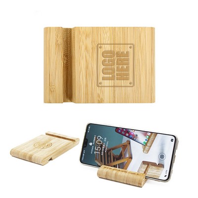 Dual Slots Bamboo Block Cell Phone & Pad Stand